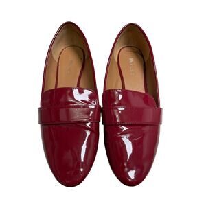 Nine West Red Burgundy Crimson Patent Leather Loafer Flats Round Pointed Toe 9.5